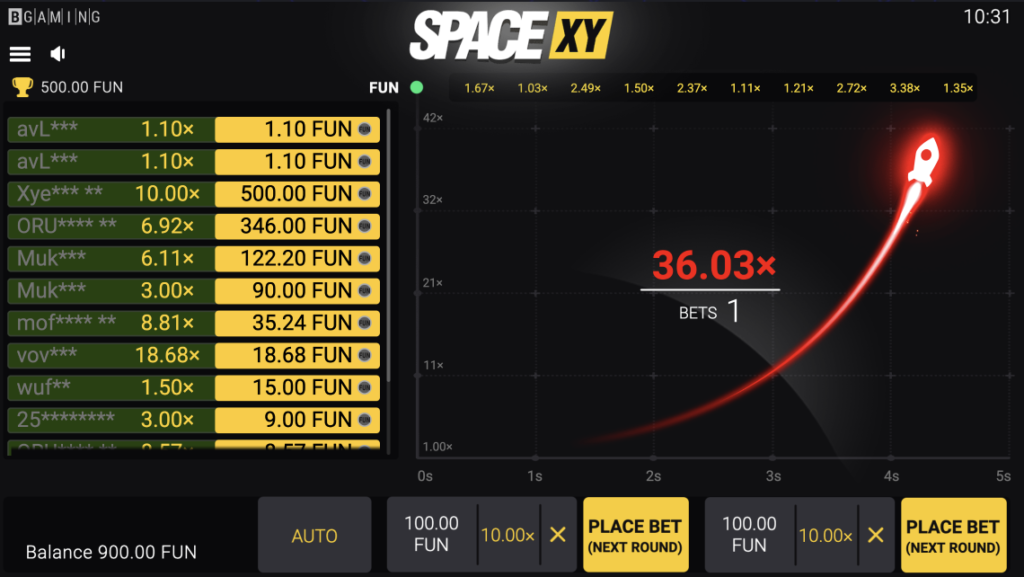 SPACE XY Big Multiplier Screen - Witness the excitement as the rocket reaches a high multiplier, offering massive winnings. Experience the thrill of this crypto crash betting game and aim for big rewards! ðð°