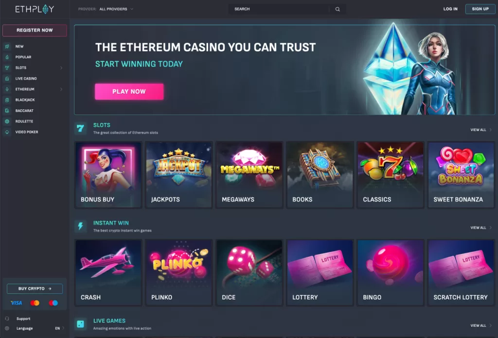 Ethplay Casino homepage